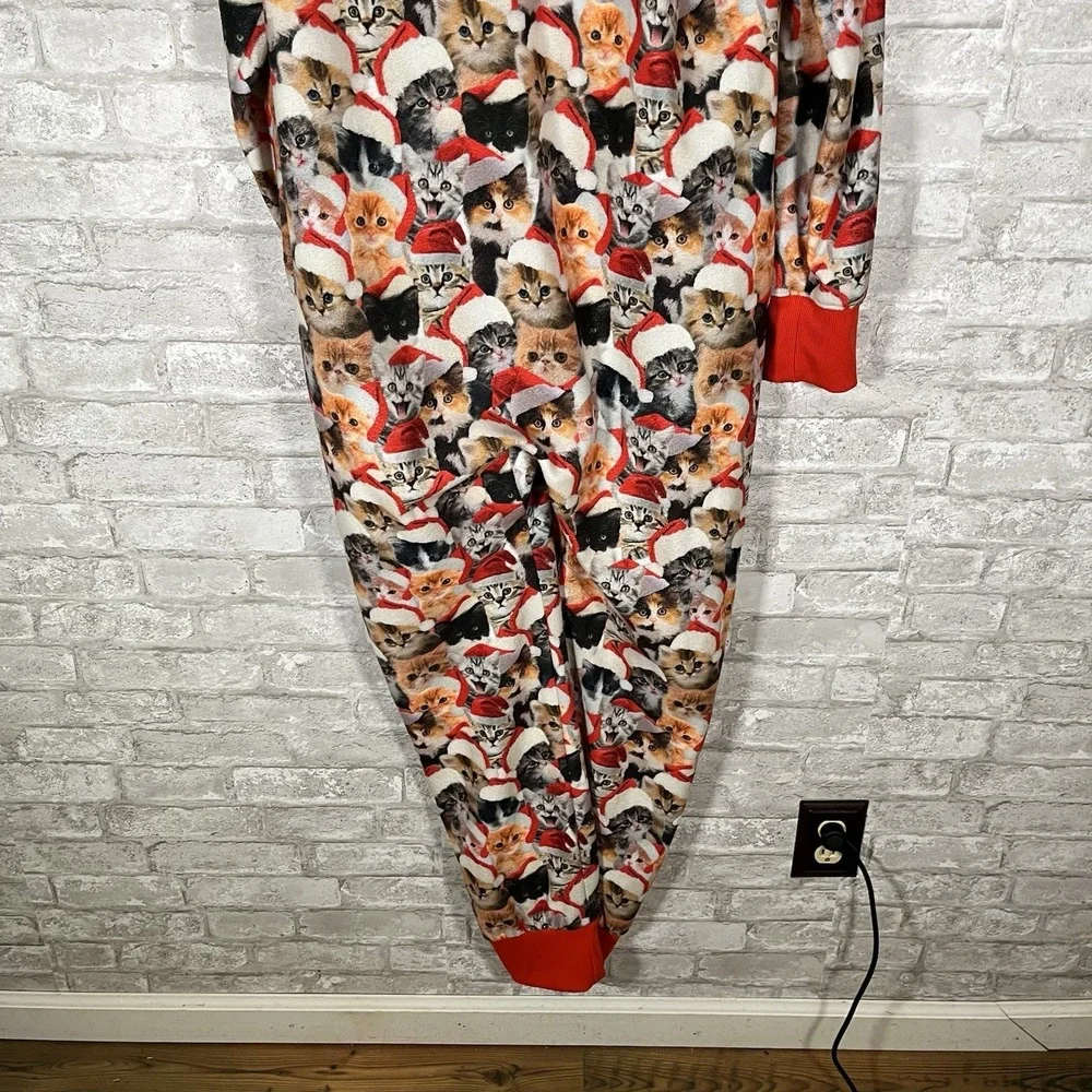 Tipsy Elves Meowy Catmus Jumpsuit Mens Medium Unisex All Over Print Cats Hooded